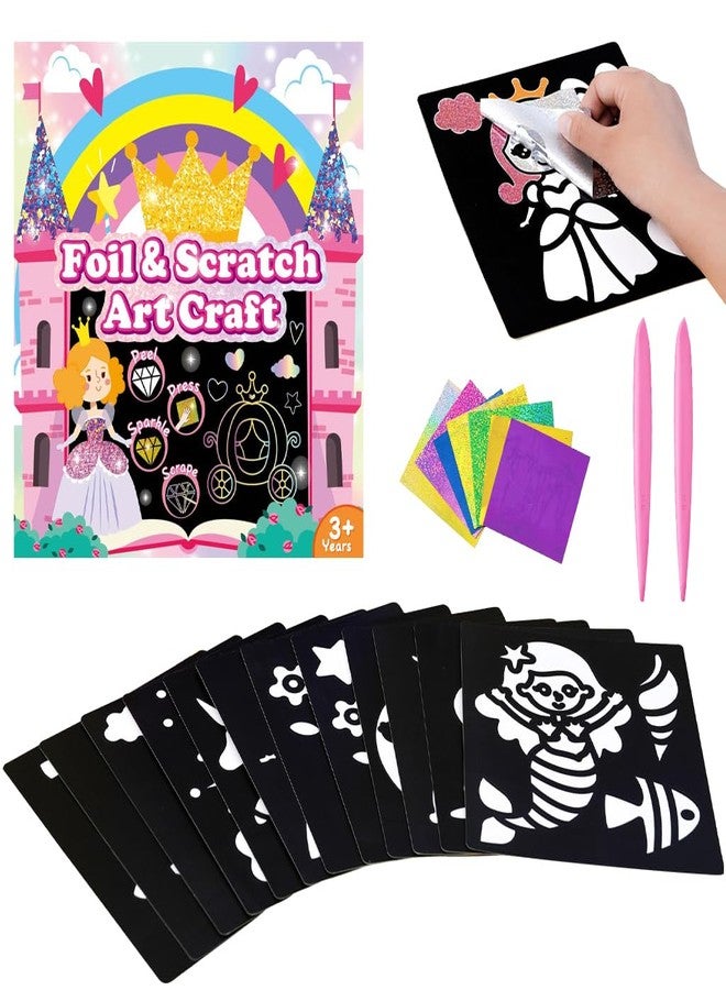 PATPAT® Princess Colouring Book for Kids, DIY Craft Kits with 12 Art Sheets, 80 Colorful Glitter Foil Paper, 2 Scratching Sticks, Foil Coloring Book for Kids 5 Years Suitable as a Gift for Girls - Image 1